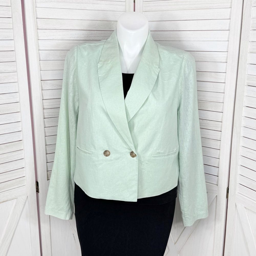 Cato Linen Double Breasted Crop Blazer Mint Green Large‎